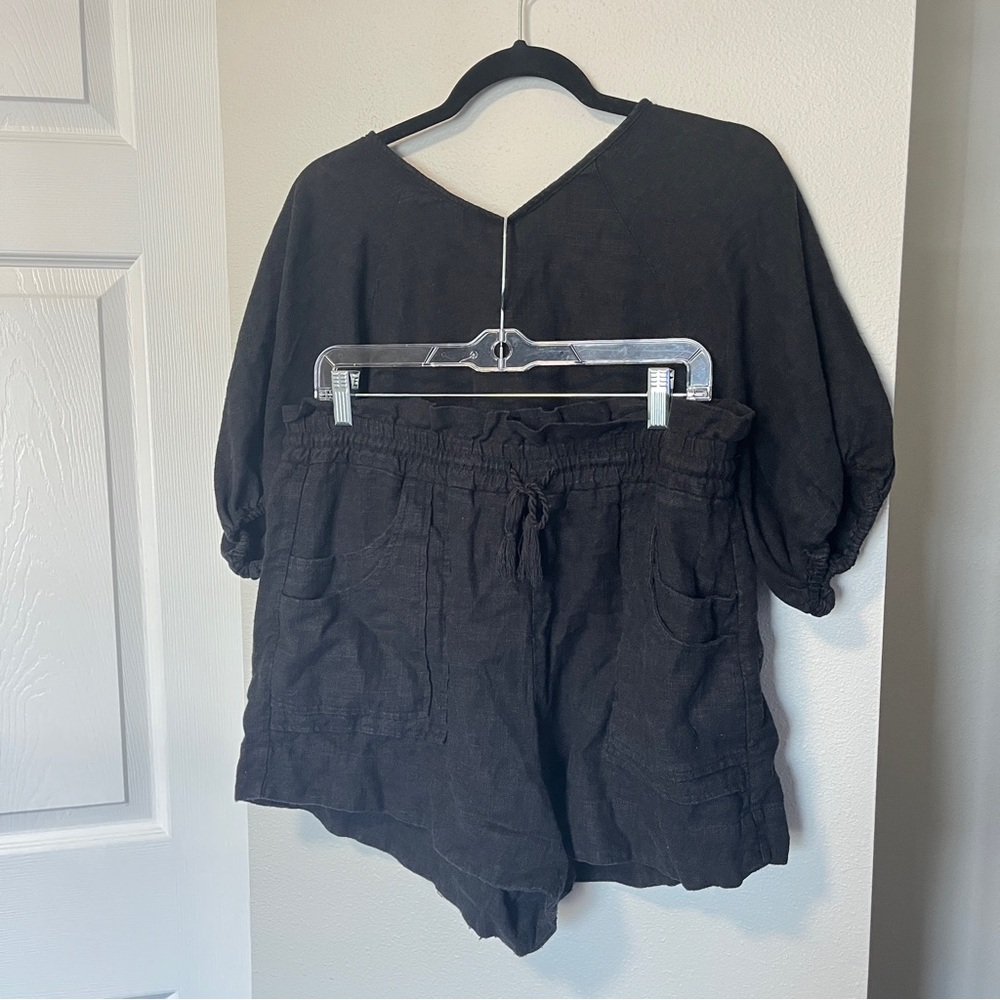 House of Harlow 1960 Black Crop Top and Short‎ Linen Blend Set Size Large